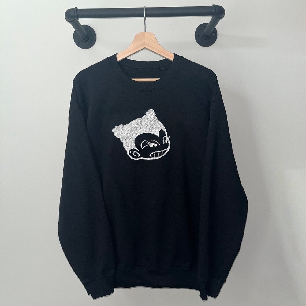 Black White Tokyo Ghetto P 2000s Techno Disco Y2K Crewneck Sweatshirt
